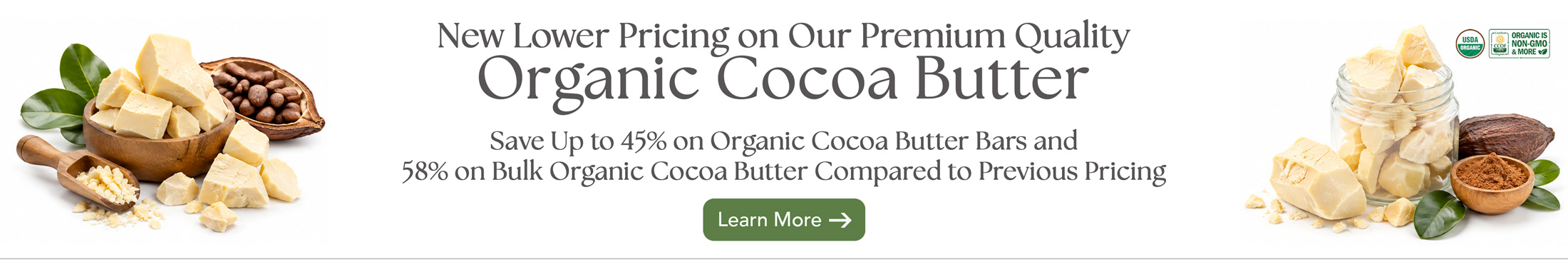 New Lower Pricing on Our Premium Quality Organic Cocoa Butter - Restock and Save Now!
